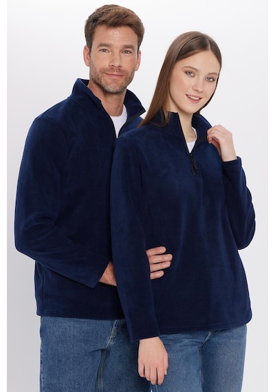 Tudors Unisex Standart Fit Rahat Kesim Tüylenme Yapmayan Soğuk Geçirmez Lacivert Dik Yaka Polar Sweatshirt-31929