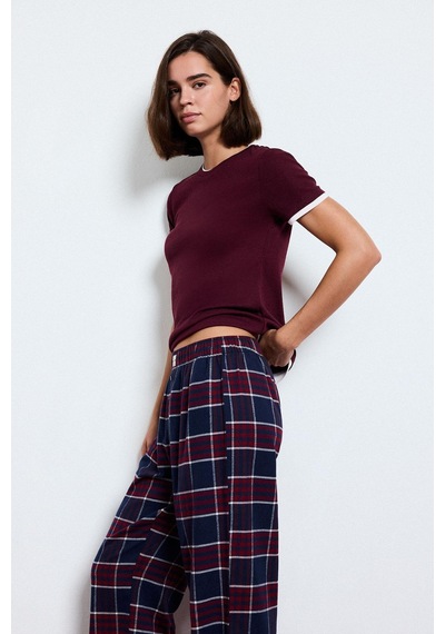 Defacto %100 Pamuk Regular Fit Uzun Boy Flanel Kareli Pijama Altı E7617ax26aunv241 Lacivert-nv241