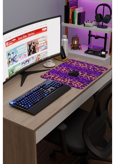 Leopar Kaymaz Dikişli Kauçuk Oyuncu Mousepad V1 - 48x40 Xl Gaming Mouse Pad Fare Altlığı