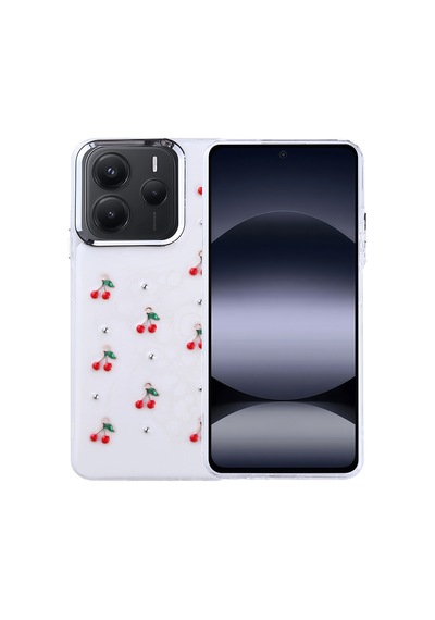 Kilifone - Redmi Note 14 5g Uyumlu Kılıf Airbag Tasarımlı Simli Şeffaf Kutup Kapak - Kiraz - T37078