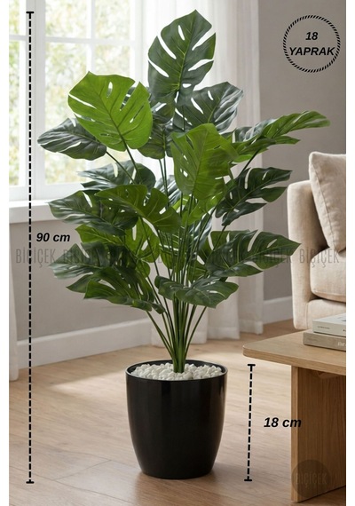 Biçiçek Yapay Monstera Deve Tabani 60 Cm Si̇yah Yakut Saksıda