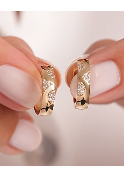 Debora Jewelry 14 Ayar Altın Zirkon Taşlı Bombeli Halka Küpe