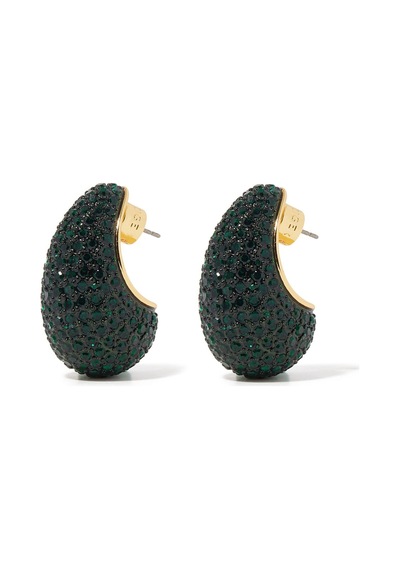 Pave Dome Earrings, Kristalli Kup Tarzı Küpe Yeşil