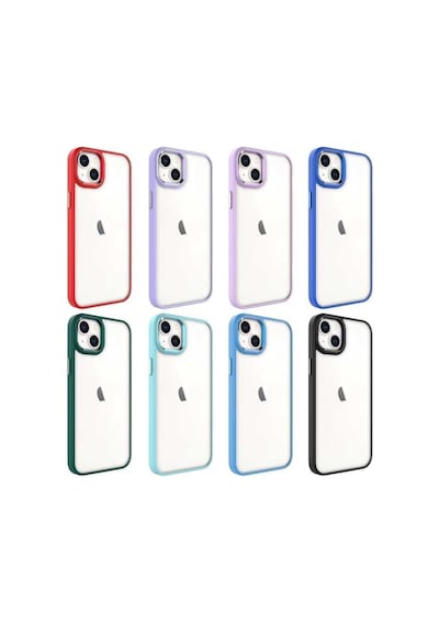 Iphone 14 Uyumlu Kılıf Kenarları Parlak Arkası Şeffaf Hassas Butonlu Renkli Kapak Colr16419-lavendery Gray