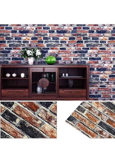70x38cm 3d Lacivert Kiremit Tuğla Desen Kendinden Yapışkanlı Sünger Duvar Paneli Kağıdı