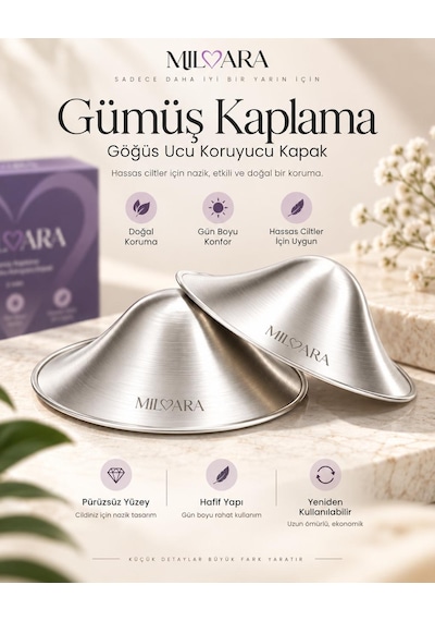 Milvara 999 Ayar Gümüş Kaplama Göğüs Ucu Koruyucu Kapak Standart Boy