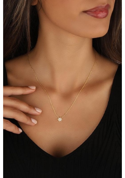 Beyaz Zirkon Taşlı Küçük Yıldız Gümüş Kolye Rose Gold