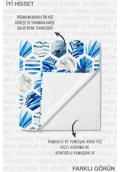 Mavi Tropikal Marine Plaj Havlusu - Geometrik Akdeniz Stil Beyaz Hızlı Kuruyan Mikrofiber Havlu Bulut Mercan