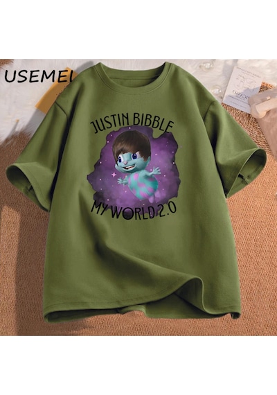 Flood Of Style Justin Bibble Benim Dünya Grafik T-shirt Bibbletopia Pamuk T Shirt Erkekler Baskılı Yüksek Ka Yeşil