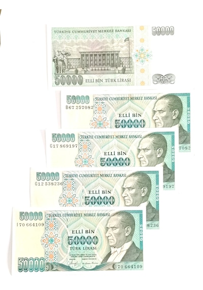 Cumhuriyetin İlk Dönemi 7 Emisyon 50.000 Türk Lirası Koleksiyon Para