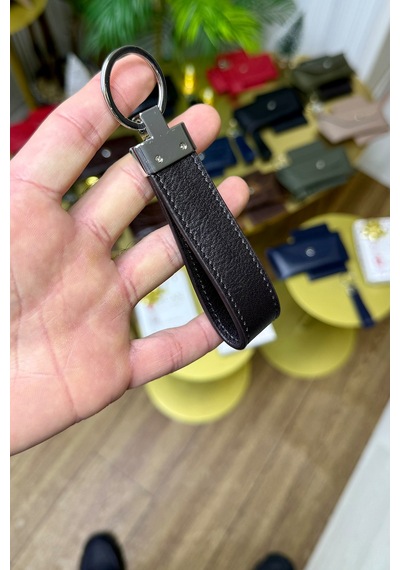 Kahverengi Hakiki Deri Premium Anahtarlık Kişiye Özel İsim Baskılı
