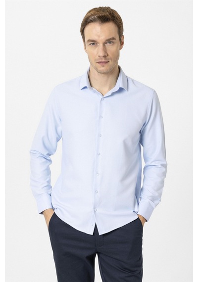 Süvari Buz Mavi Slim Fit Desenli Klasik Yaka Gömlek