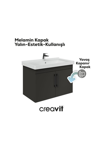 Creavit D20 80 Cm Kapaklı Lavabo Dolabı Antrasit Melamin Kapak Antrasit