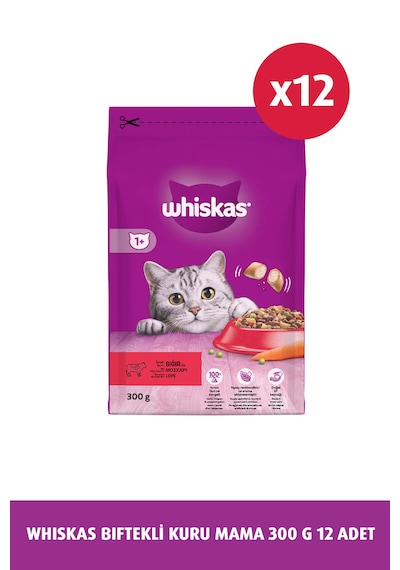 Whiskas Sığır Etli ve Havuçlu Yetişkin Kedi Maması 12 x 300 G