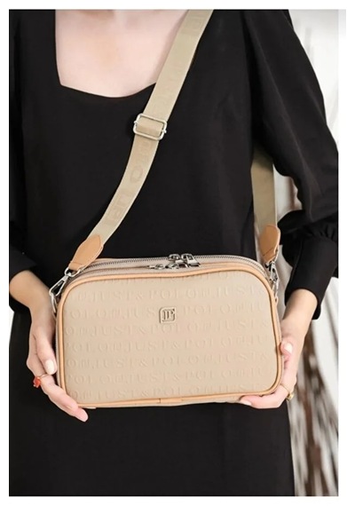 Just Polo Kadın Günlük Kullanıma Uygun Gofraj Baskılı Lüks Omuz Çantası Shoulder Bag Kum Taba