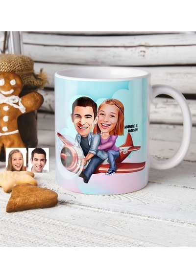 Kişiye Özel Sevgililer Karikatürlü Beyaz Kupa Bardak - 11