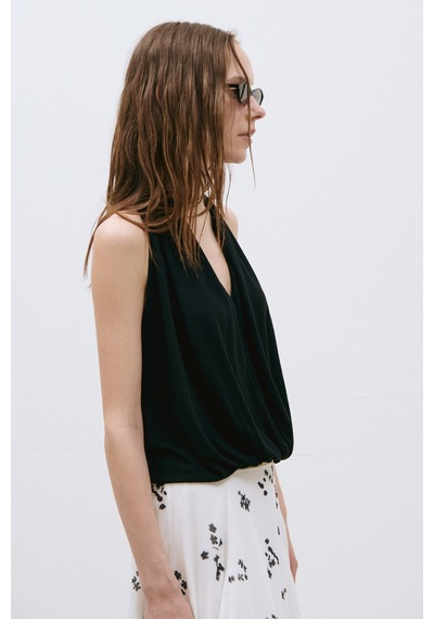 Suud Collection Siyah Nina Dökümlü Halter Top