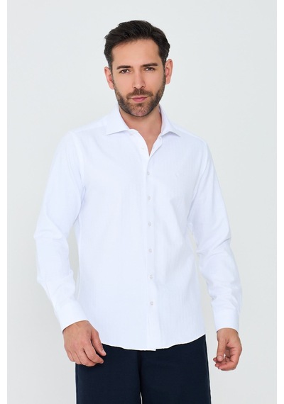 White Stone Beyaz Mikro Desenli Dynamic Fit Uzun Kollu Erkek Gömlek Beyaz-03