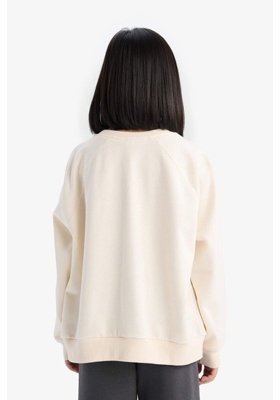 DeFacto Kız Çocuk Relax Fit Bisiklet Yaka Anime Baskılı Sweatshirt D8817A825SPER99 Ekru