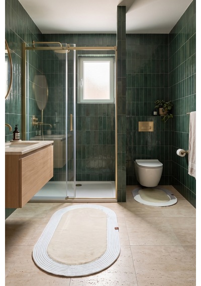 Banyo Paspası Takımı 60x100+40x60 Cm Düz Bej & Gümüş