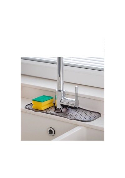 Elastik Musluk Lavabo Matı Gri-su Tutucu Düzenleyici Kaydırmaz Mutfak Banyo Matı, 37x12 Cm Silikon G Diğer