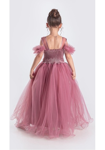 Mnk Baby & Kids Uzun Etek Kız Çocuk Robası Şifon Abiye M00723 Pembe