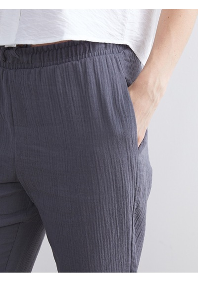 Lcwaıkıkı Classic Gri Beli Lastikli Dokulu Kadın Pantolon