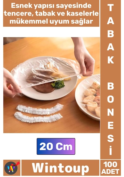 Bone Gıda Saklama Poşeti Pratik Mutfak Hijyenik Lastikli Tencere Tabak Bonesi 100 Adet 20 Cm