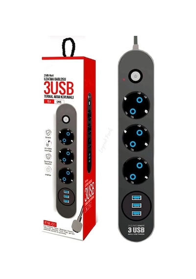 Fulltech FTR-01 Termal Akım Korumalı Isıya Dayanıklı 3'lü Priz 2 M