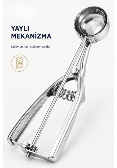 Paslanmaz Çelik Yaylı Dondurma Kaşığı Dondurma Topu Yapıcı, Kurabiye Hamuru Ve Meyve Topu Servis Kaşığı