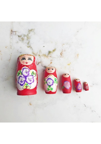 5'li Ahşap Kırmızı Matruşka Bebek