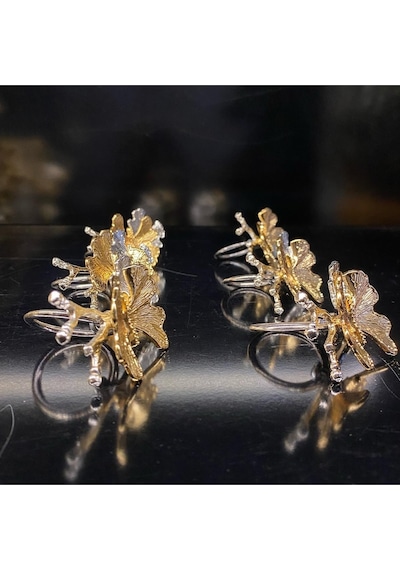 Roy Kıng Kelebek 6 Lı Altın&gümüş Peçete Yüzüğü 8x4x5.5 Cm Iki Kelebekli Gold&silver Sofra Yüzük Silver