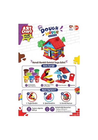 Art Craft Dough House Kendi Evini İnşa Et 6 Renk Oyun Hamuru Seti 600 Gr Eğitici Oyuncak 3+ Yaş Çok Renkli