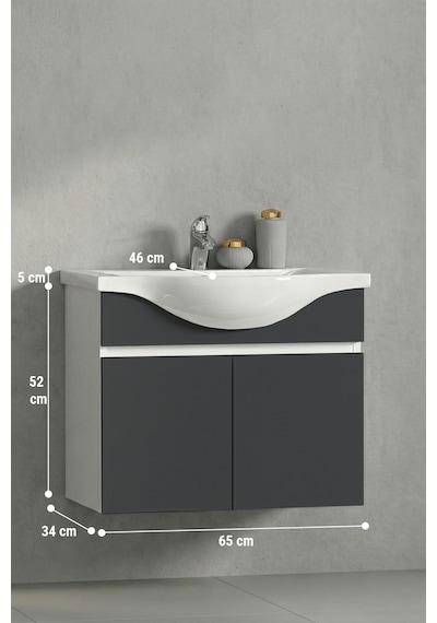 Yıldız 65 Cm Beyaz-antrasit Gri Mat Mdf Seramik Lavabolu Asma Banyo Alt Dolabı Beyaz - Antrasit Yıldız 65 Cm Beyaz-antrasit Gri Mat Mdf Seramik Lavabolu Asma Banyo Alt Dolabı Beyaz - Antrasit