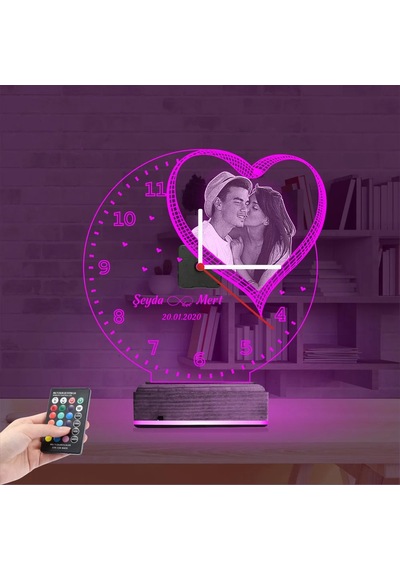 Luvivia Kalp Sevgiliye Hediye V7 Fotoğraflı Saatli 3d Lamba - Masa Gece Lambası