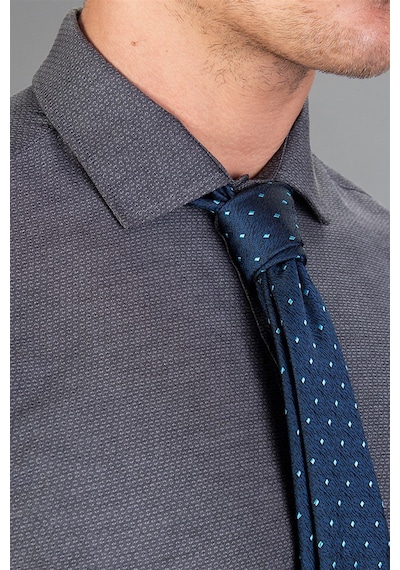 Tudors Modern Slim Fit Dar Kesim Armürlü Erkek Gömlek-15237 Gri