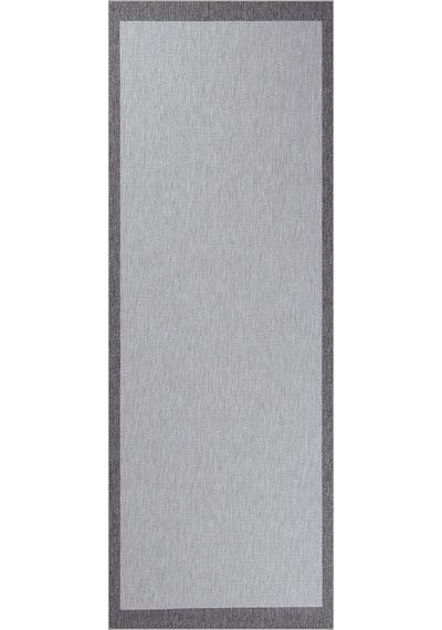 Hoom Rugs Lora 3213 Antrasit Çerçeveli Çizgili Pamuk Taban Hav Toz Vermez Sisal Halı