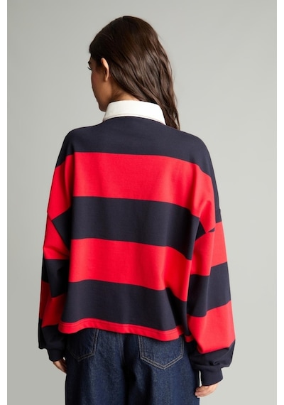 Defacto Loose Fıt Polo Yaka Renk Bloklu Nakışlı Sweatshirt H9944ax26aurd256 Kırmızı-rd256