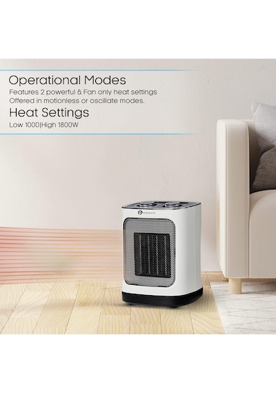 Puremate Seramik Fanlı Isıtıcı, 2 Isıtma Ayarlı 1800w Taşınabilir Elektrikli Isıtıcı