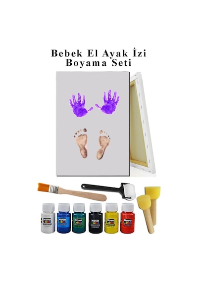 Parmak Boyası Bebek El Ayak İzi Tuval 25x35 Cm Boyama Seti Yıkanabilir Çok Renkli