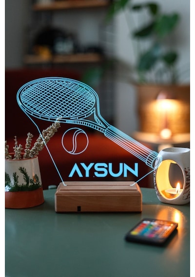 Kişiye Özel 3D Tenis Ve Tenis Topu Masaüstü Hediyelik Led Lamba