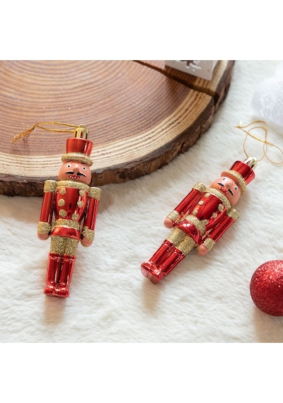Özel Vıp Deluxe 4 Adet Fındık Kıran Yılbaşı Ağaç Süsü 13 Cm Parlak Simli Kırmızı Noel Süsleri