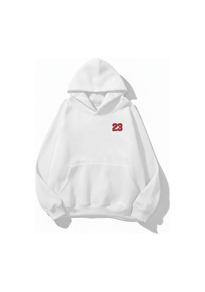 Uyguntarz Unisex Yumuşak Dokulu Kalbin İzi Baskılı Tasarım Oversize 3 İplik Hoodie Sweatshirt beyaz