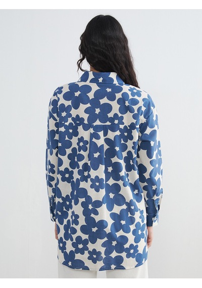 Lcw Modest Mavi Desenli Oversize Kadın Gömlek Tunik