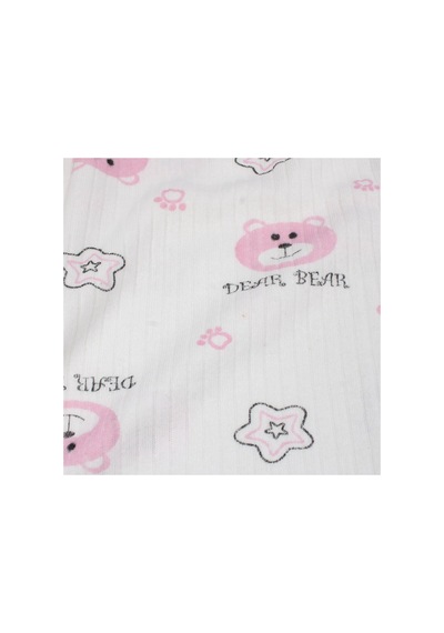 Bebegen Kız Çocuk Beyaz Pembe Yıldızlı Ayılı Desenli 2'li Pijama Takımı Çok Renkli