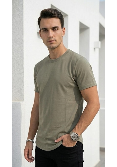 Plus Scorpion Erkek Slim Fit Basic Tişört Esnek, Terletmeyen Pike Dokulu Kumaş Yeşil