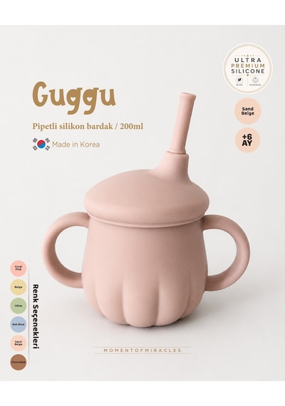 Tgm Baby Guggu Ultra Premium Silikon Pipetli Alıştırma Bardağı 200 Ml Kum Beji