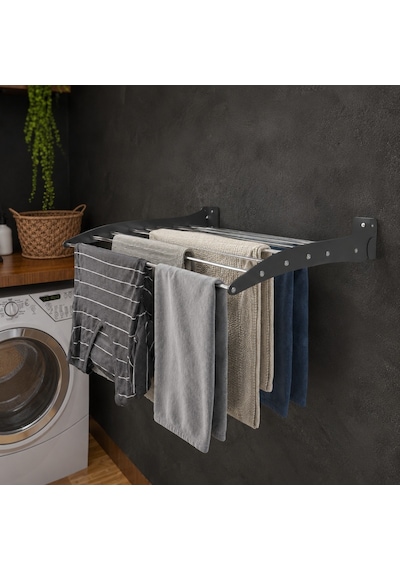 Çamaşır Kurutma Askılığı Katlanır Duvara Monte Balkon Banyo Askılık Duvar Tipi Yer Tasarruflu Kurutmalık 100 Cm Roma Antrasit