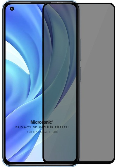 Microsonic Xiaomi Mi 11 Lite Privacy 5d Gizlilik Filtreli Cam Ekran Koruyucu Siyah