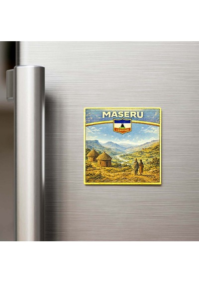 Retro Lesotho Maseru Şehri Temalı Vintage Buzdolap Magneti 9x9 Cm